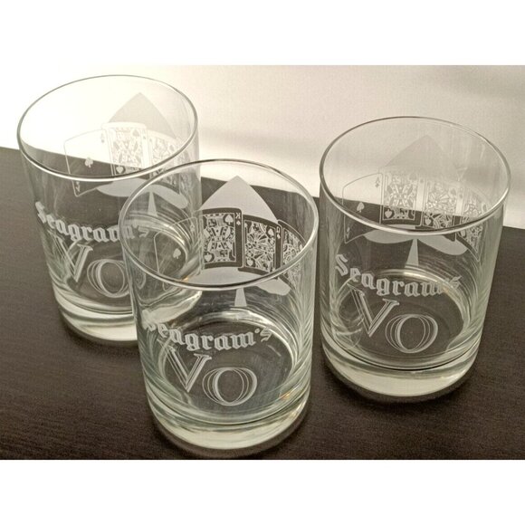 Vintage Seagram's V.O. RARE Poker Card series Low Ball Rocks Whiskey Glasses Set - Picture 2 of 7